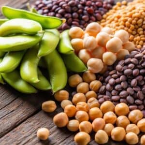 diverse Hülsenfrüchte wie Sojabohnen, Kichererbsen, Linsen